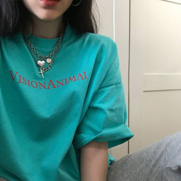 

letter printed causal loose summer short sleeve women t-shirt arrival basic tees 210426, White
