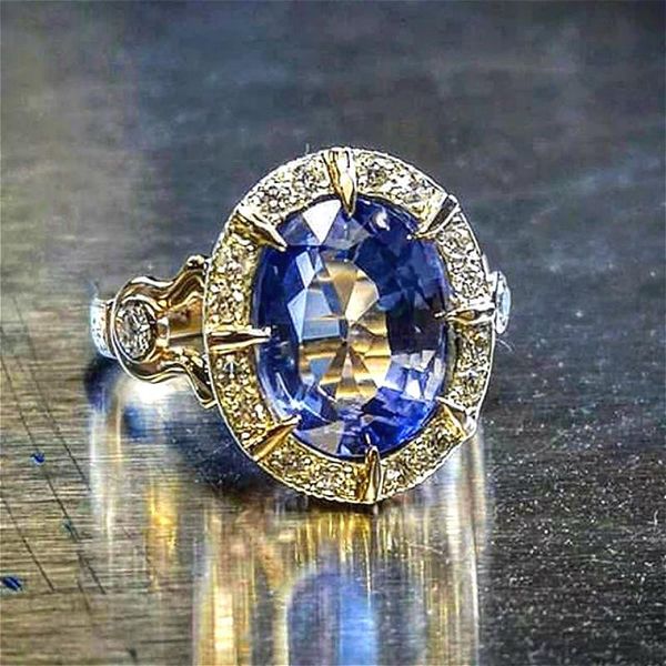 

wedding rings visisap full blue stone luxury for woman temperament romantic ol ring girl jewelry f167, Slivery;golden