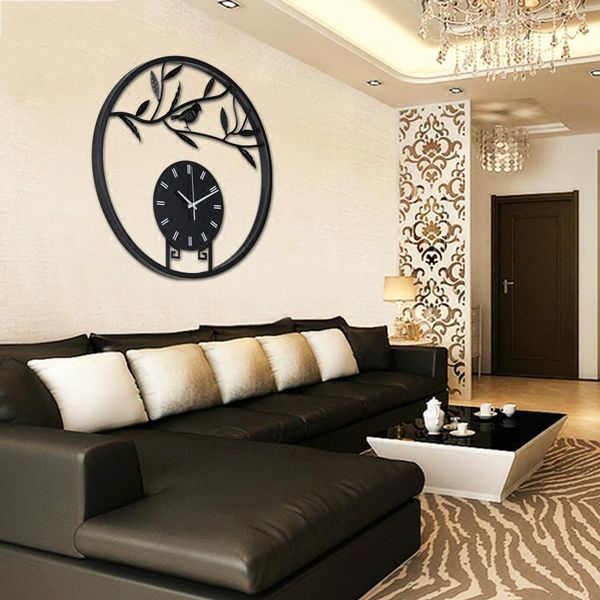 

wall clocks chinese style metal tree branches bird xuan guan vintage clock needle quartz round watch tea room decoration gifts