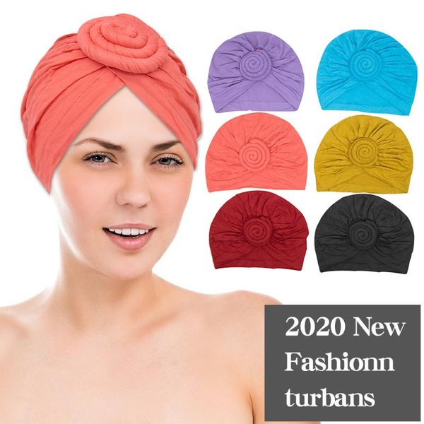 

ethnic clothing women cotton turban hijab solid bandana sleep cap headwear beanie pleated hat chemo cancer bonnet wrap headscarf, Red
