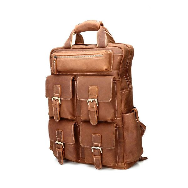 

backpack men genuine leather vintage multifunctional for male man bag lots pockets large capacity causal travel bags