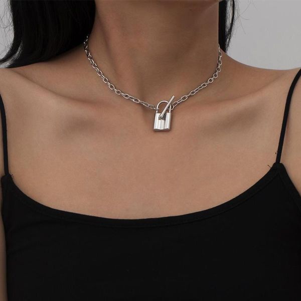 

lacteo neo gothic lock stick pendant necklace statement vintage single cross chain choker jewelry for women accessories necklaces, Silver