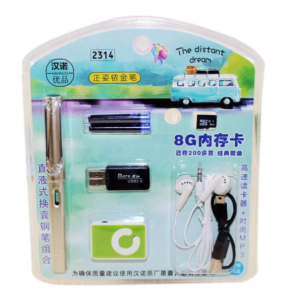 

the pen hannah 2314 changeable ink bag pen set mp3 memory card reader headset