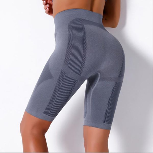 

yoga outfit women's pants seamless knitted fitness hip lifting tights sport gym workout knee length shorts striped five-point