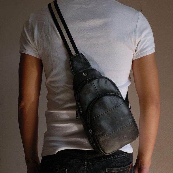 

waist bags men's chest genuine leather functional male shoulder messenger bag pack usb backbag with headphone sling