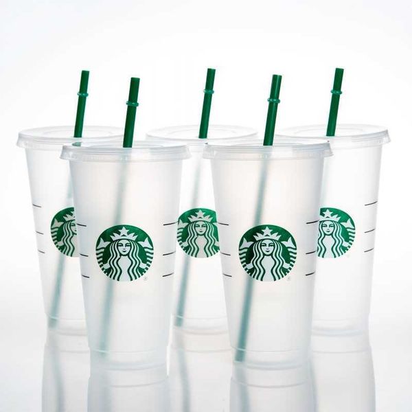 

mermaid goddess starbucks 24oz/710ml plastic mugs tumbler reusable clear drinking flat bottom pillar shape lid straw cups muglfdl