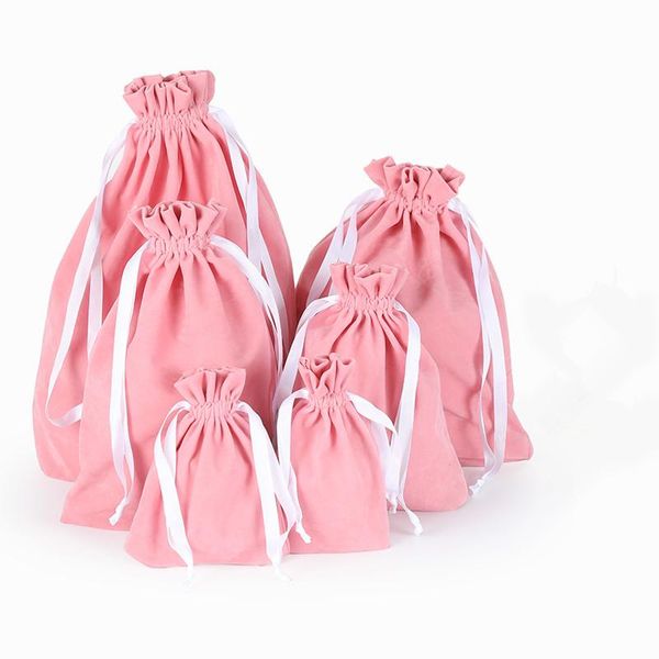 

jewelry velvet drawstring bags with white ribbon large size satin pouch year party wedding gift package supply pink and gray wrap