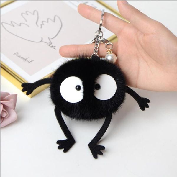 

keychains plush black carbon coal ball keychain soft stuffed toy pendant pink real bag key purse decorate chain keyring, Silver