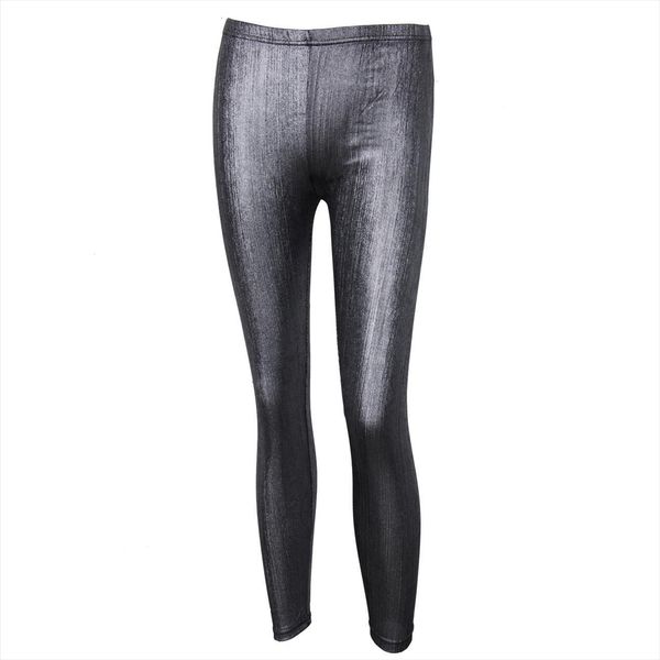 

gold silver pu girls womens legging faux leather clothing accesorries, Black
