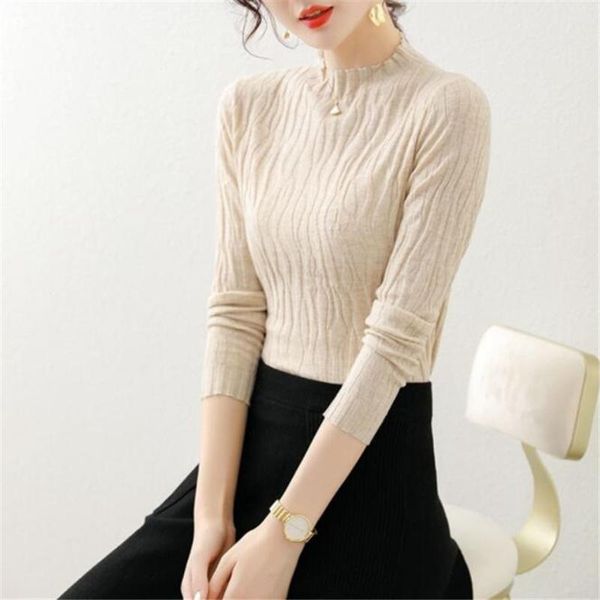 

women's sweaters corrugated knitting sweater women half high neck jumper autumn winter inner bottoming pullover knitted, White;black