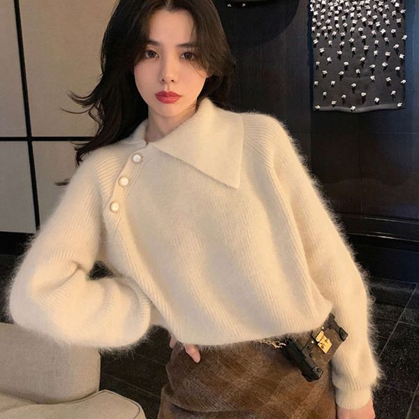 

women's sweaters sweaters style women's pullover in autumn winter of : foreign style, irregular lapel, loose and versatile 3hua, White;black