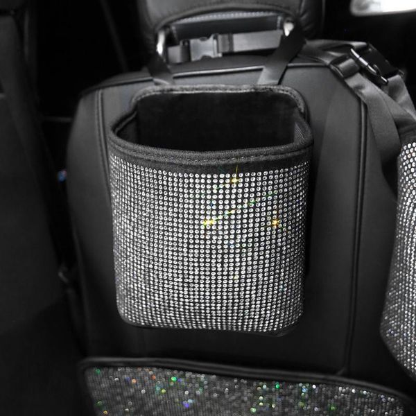 

car organizer bling diamond rhinestone storage bag auto seat back holder multi-pockets backseat stowing tidying for women