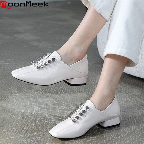 

dress shoes moonmeek 2021 spring autumn fashion women pumps patent leather casual 3 colors square toe ladies, Black
