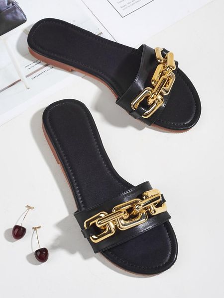 

korean flat bottom fashion sandals shoes comfortable slippers women, Black