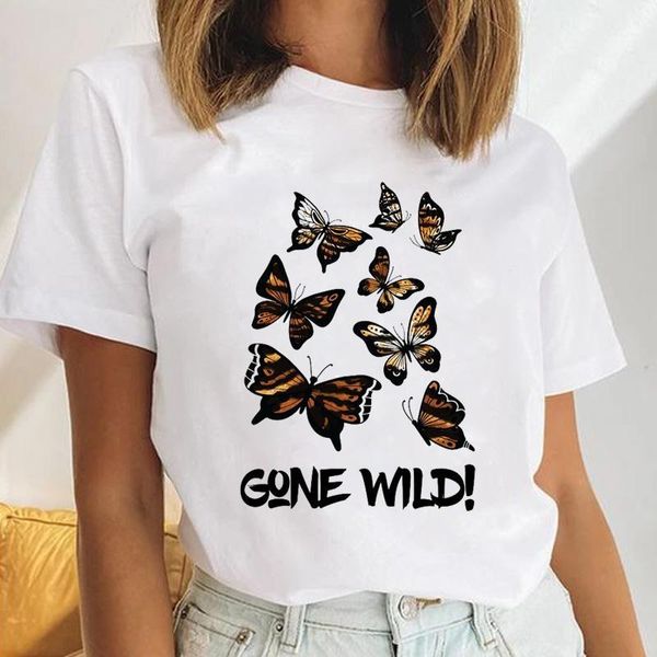 

women's t-shirt women butterfly letter ladies short sleeve 2021 casual female cartoon clothes print tees tshirt graphic, White