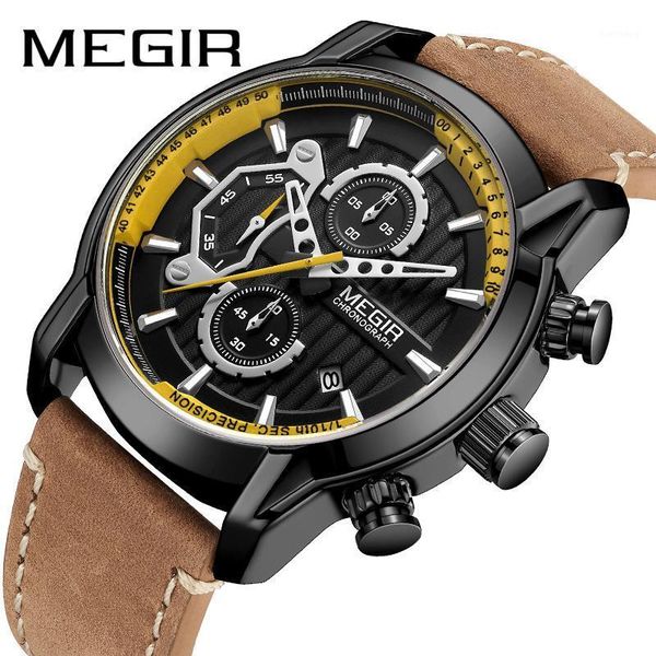 

wristwatches relogio masculino megir military sports watch men army quartz watches mens creative chronograph clock male, Slivery;brown