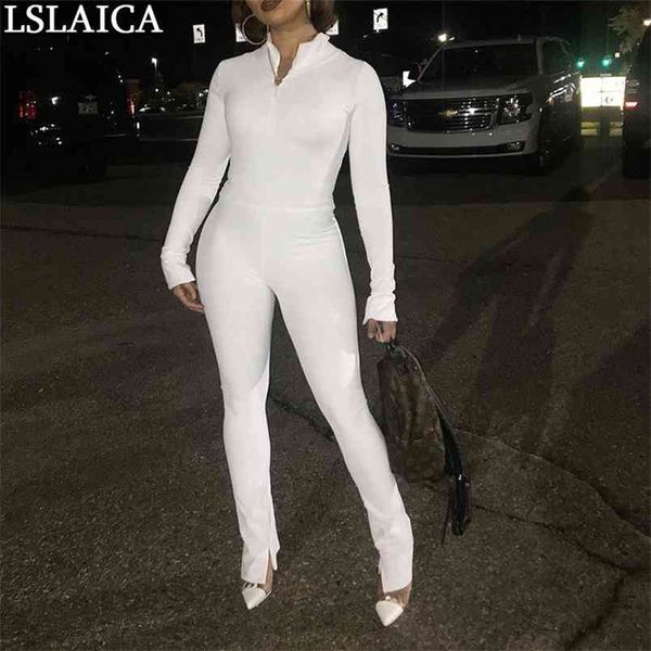 Womens Roupas Moda Solid Skinny Sexy Jumpsuits para Mulheres Manga Longa Partido Night Club Enterizos Para Mujer 210515