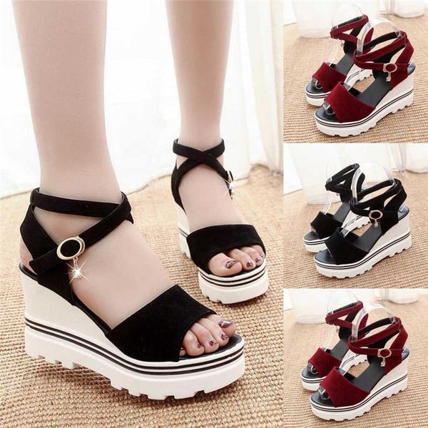 

women sandals wedges shoes for high heels summer 2021 pumps platform femme, Black