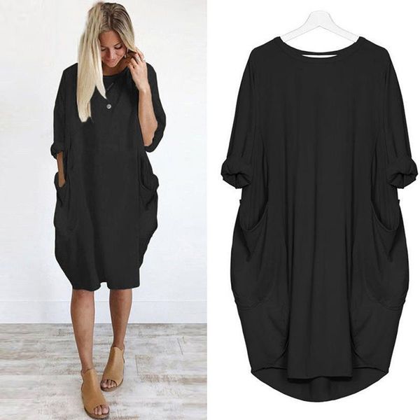 

plus size dresses for women dress casual loose half sleeve crew neck ladies oversized beach with pocket, Black;gray