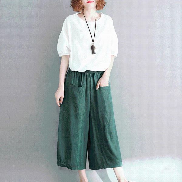 

women's pants & capris summer pants, literature and leisure cotton skirt large size high-waist broad-legged, Black;white