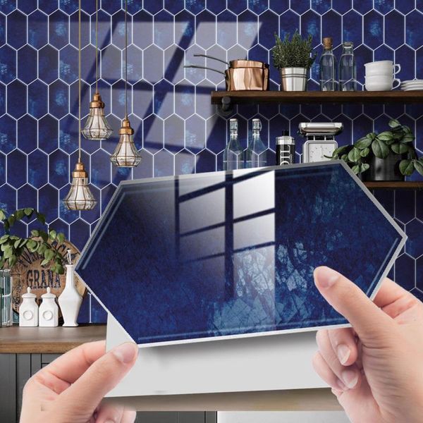 Adesivos de Parede Home Decor 3D Mobiliário de PVC Cozinha Cozinha Quarto Tijolo Papel de Parede Azul Diamante Papel auto-adesivo