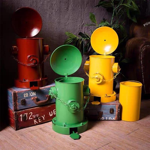 

waste bins creative retro fire hydrant foot pedal trash antique industrial wind and iron art big garbage can living room decoration