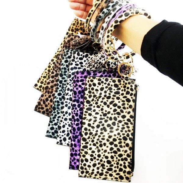 

leopard leather key rings bracelet tassel keychain zip wallet oversized o keyring fashion wristlet purse keys holder kimter-q34fz, Slivery;golden