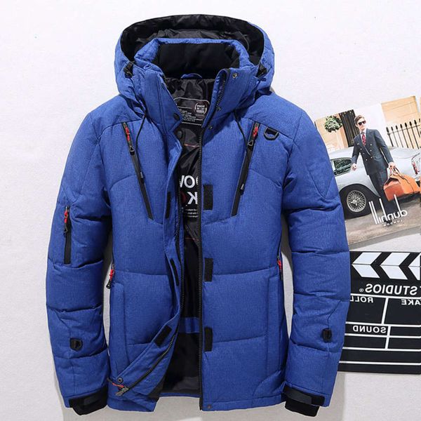 

canadian designer men's white duck down warm hooded thick puffer jacket coat male casual overcoat thermal winter parka men, Black