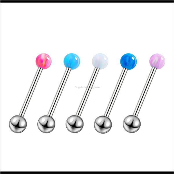 

rings drop delivery 2021 opal tongue bar 5mm gem straight barbell 14g surgical steel crystal stone fahion body piercing jewelry nipple ring, Silver
