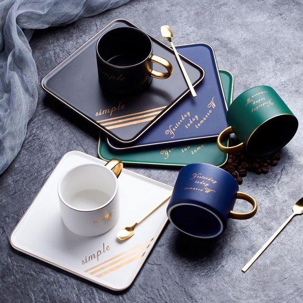 

cups & saucers gold rim luxurious ceramic office coffee cup and saucer set milk tea mugs birthday couples gifts friends with spoon gift box