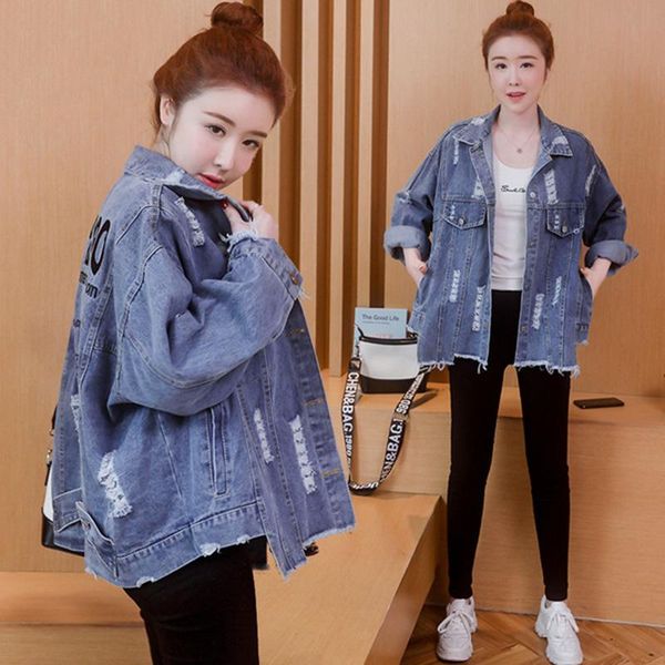 

women's jackets 2021 spring and autumn ioaded korean version of the junior high school students ioose fashion hole denim jacket ti, Black;brown