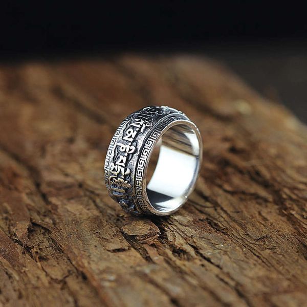 

accessories taiyin seiko s925 silver jewelry personalized men's six character mantra rotation ring buddha series, Black