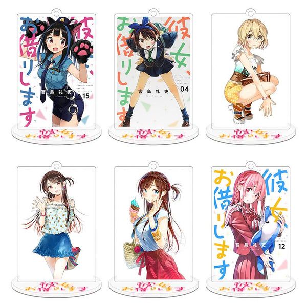 

keychains rent a girlfriend anime women cute asami nanami men pendant standing model keyrings figure key holder jewelry brelok, Silver