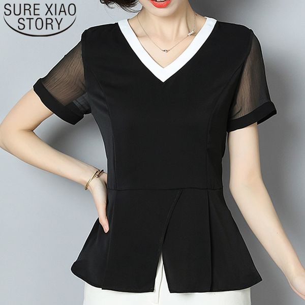 

and ladies chiffon blouse shirts short sleeve women clothing black v-neck 3767 50 210415, White