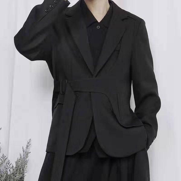 

men's suits & blazers suit coat spring and autumn classic black niche design buckle decoration leisure loose large size, White;black