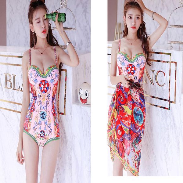 

one-piece suits 1 piece swimsuit women bodysuit summer clothes for printed female underwire bracket cover beach print polyester bathing suit