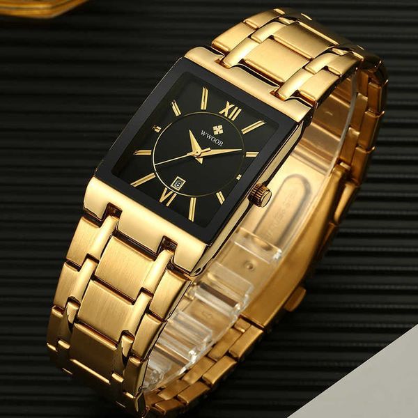 WWOOR Square Watch для мужчин роскошный водонепроницаемый из нержавеющей стали кварцевые часы мужские золотые черные повседневные спортивные наручные часы Reloj Hombre 210527