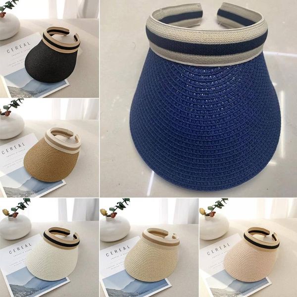 

woman's sun hats female visor caps hand straw summer cap casual shade hat empty wide brim, Blue;gray