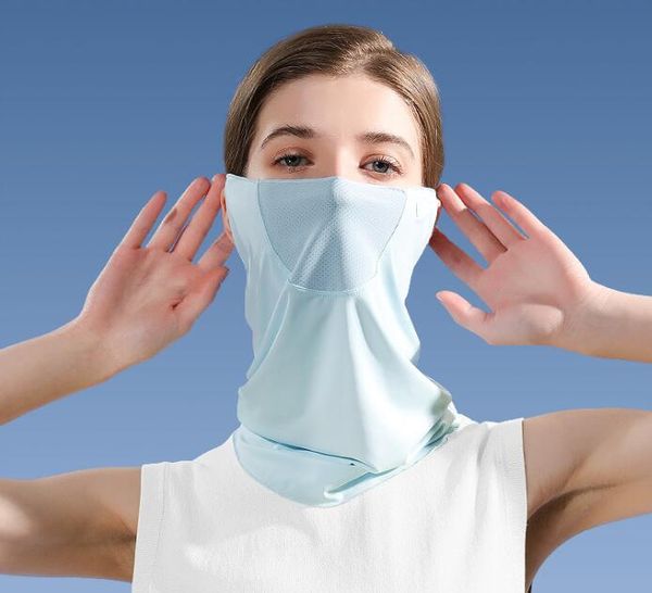 

ice silk sunscreen mask, sunshade women's summer anti-ultraviolet quick-drying collar, cold feeling face protection neck ear hanging he