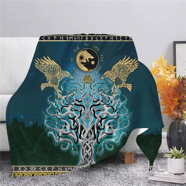 

blankets cloocl viking symbol tree of life flannel blanket 3d print home office sofa travel washable casual student