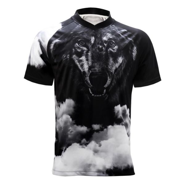 

black wolf men's short sleeve cycling jersey mountain bike shirt quick drying t-shirt racing jackets, Black;red
