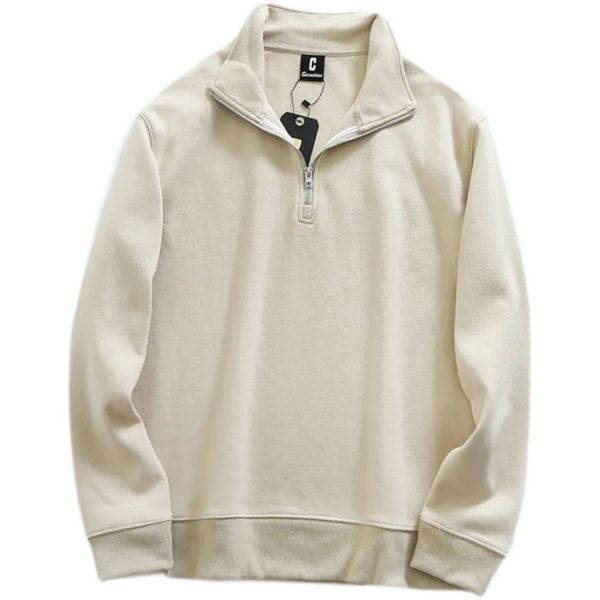 

men's hoodies & sweatshirts half zipper high neck men's autumn solid color loose wild hoodless beauty lapel casual jacket, Black