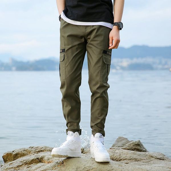 

2021spring and autumn men's casual pants sports loose plus size overalls nine men clothing cargo streetwear, Black