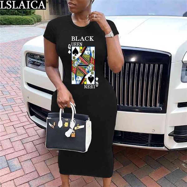 

summer dress fashion poker print short sleeve o neck women maxi casual plus size slim streetwear sundress roupas femininas 210515, Black;gray