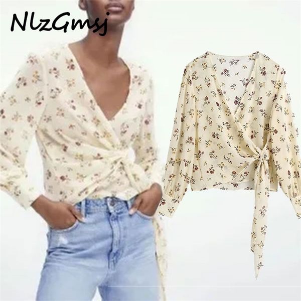 

blouse women spring summer v neck flower print long sleeve shirt chic casual loose oversize 03 210628, White