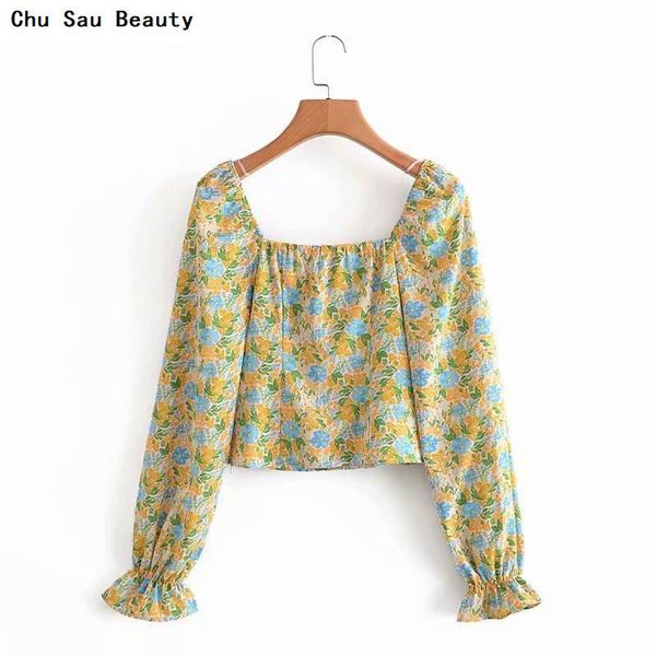 

women's blouses & shirts chu sau beauty 2021 french watermark floral square neck shirt spring&autumn fashion strapless long sleeve top, White