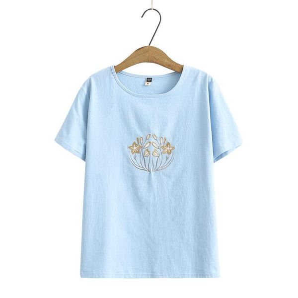 

women's t-shirt plus size a-line cotton tshirts short sleeve floral embroidery oversized summer tee, White