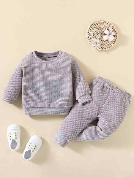 

baby solid round neck sweatshirt & sweatpants she, White