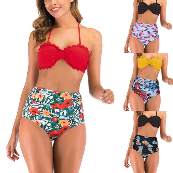 

printed bikini cut lace digital 2021bikini split swimsuit, White;black