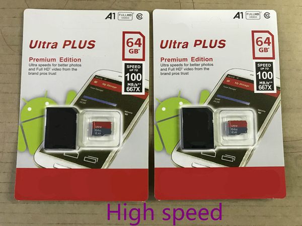 DHL entrega Novo Ultra A1 16GB / 32GB / 64GB / 128GB / 256GB Smartphone Capacidade real Micro Memory Cartão SD 100MB / S UHS-I C10 Alta Qualidade TF Cartão